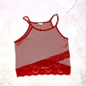 Poetry- white and red striped crop top